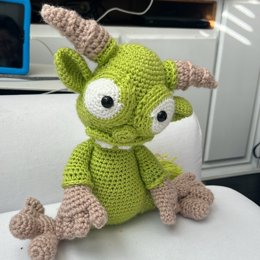 Handcrafted crochet sweet TAYTO the Troll from the book Unicorn and Dragons
